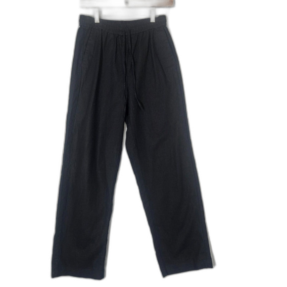 2025 J.Crew Linen Blend Slim Wide Leg Lounge Pants Black Beach Natural - Picture 1 of 11
